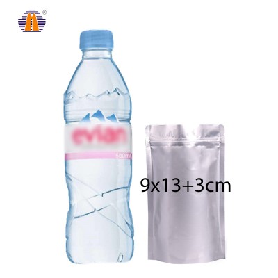 9*13cm In stock silver food zip lock plastic zipper packaging ziplock aluminum foil stand up pouch bag