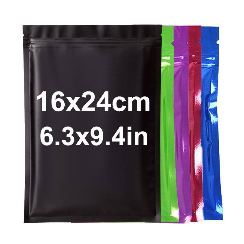 16x24cm 6.3x9.4in In Stock Multicolor Food Resealable Smell Proof Plastic Zipper 3 Three Side Seal Aluminum Foil Flat Pouch Bag